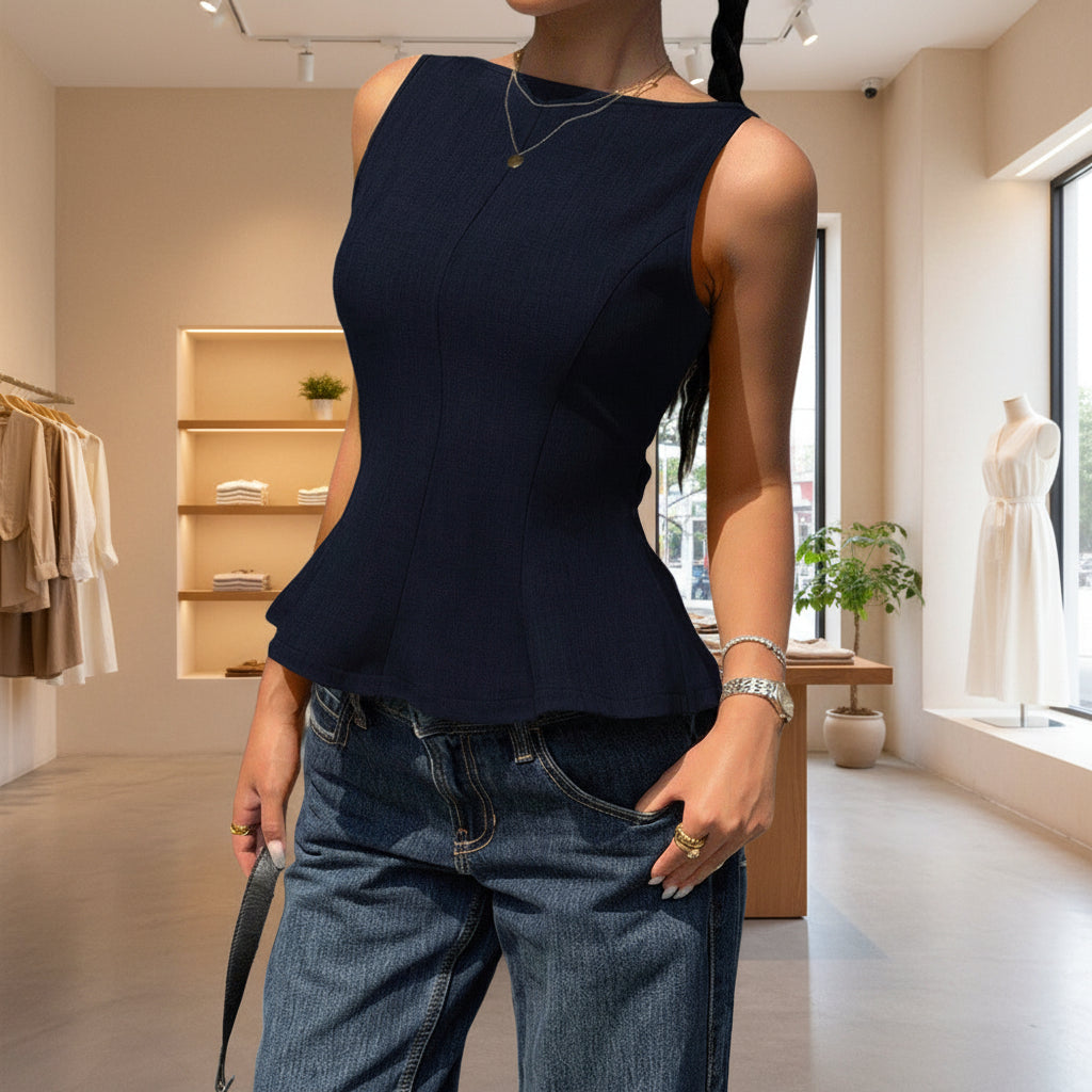 Women's Sleeveless Peplum Top with Backless Bow Tie